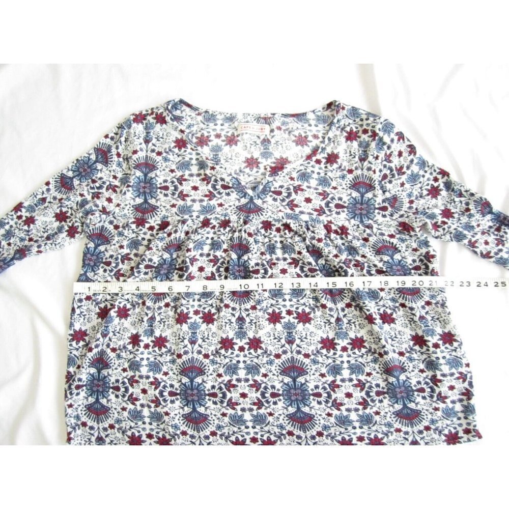 Cape Juby Sz M Floral Blouse‎ Top Red Blue Boho Peasant Style V-Neck Flowy (WB7) - Picture 5 of 8